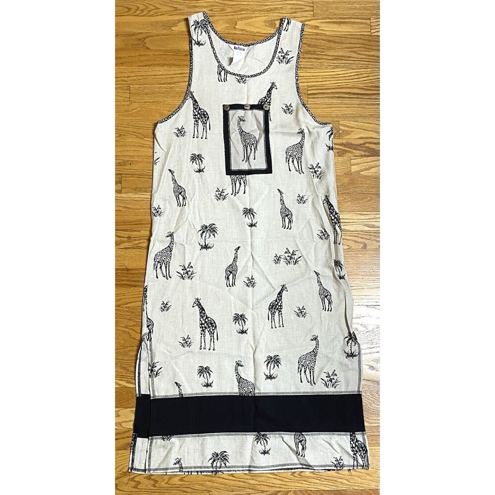 Vintage Nina Piccalino African Safari Giraffe Long Maxi Tank Dress Women 14 USA